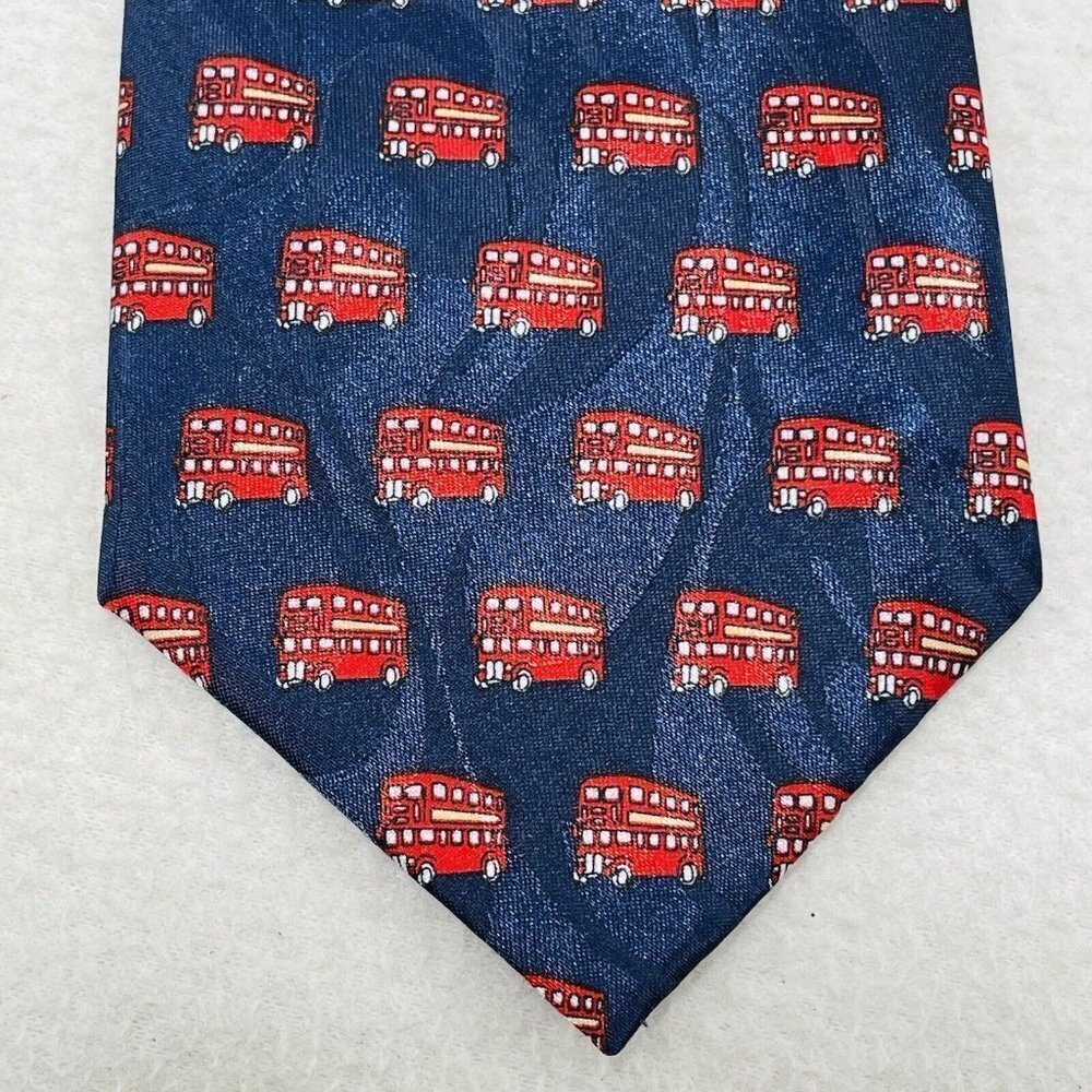 Firsite Silk Tie Necktie London Red Bus Double Decker Symbol Trip Souvenir Blue